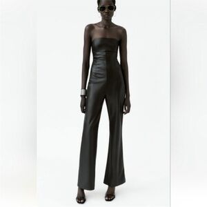 Zara Strapless Faux Leather Jumpsuit